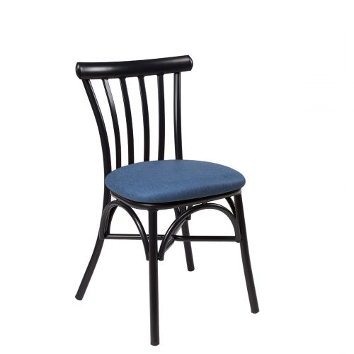 silla portico negro tapizado azul