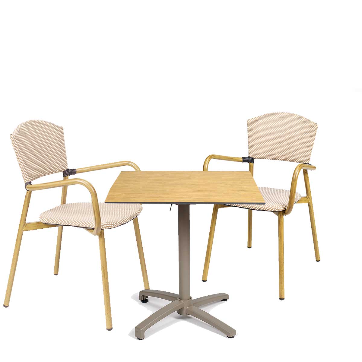 conjunto mesa noruega taupe con sillones portofino latte rEYMA