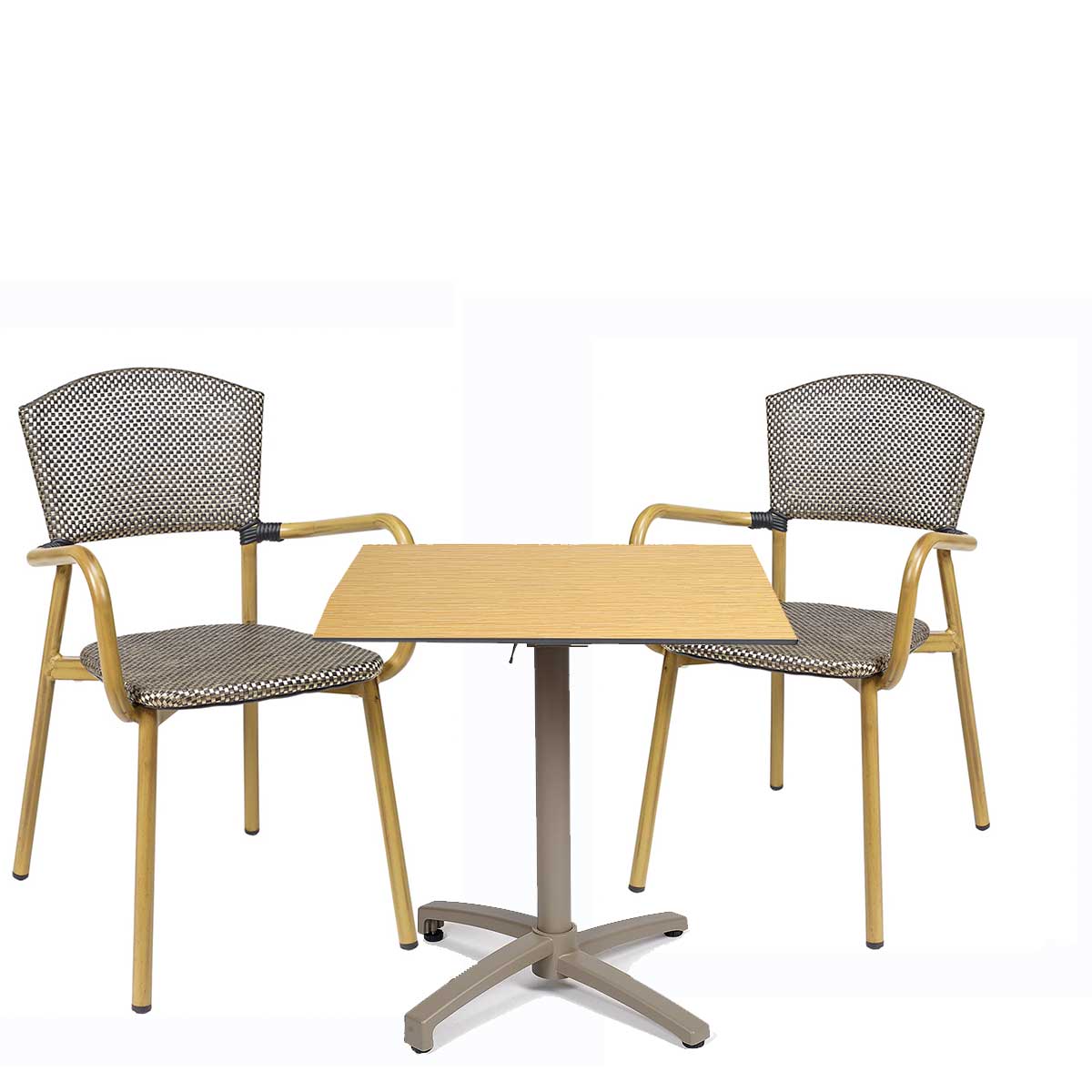 conjunto sillón protofino textilene dorado con mesa noruega taupe REYMA
