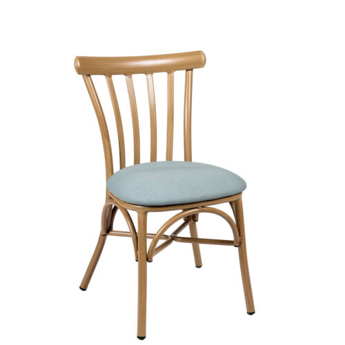 silla Portico in roble natural asiento tapizado PU celeste