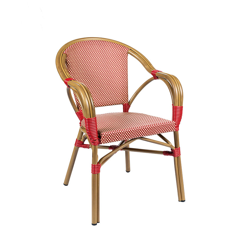 Sillón Biarritz deco bambú asiento textilene duo rojo
