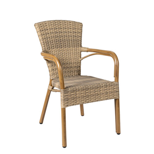 Sillón Jamaica aluminio pintado deco bambú asiento medula moka