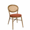 Silla Cracovia nogal claro respaldo rejilla tapizado terracota