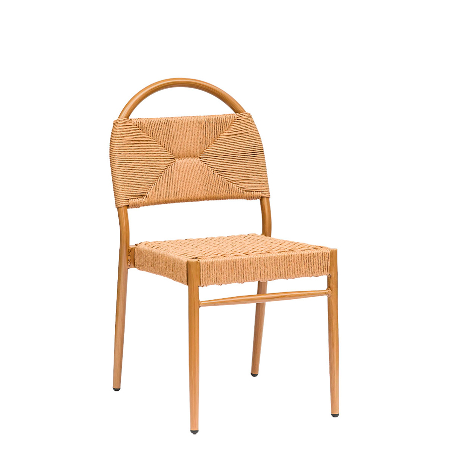 silla apilable para hostelería Cazorla deco roble natural y cuerda crema