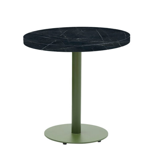 Mesa Munich Jade interior con tablero redondo en Melamina Zeus negro