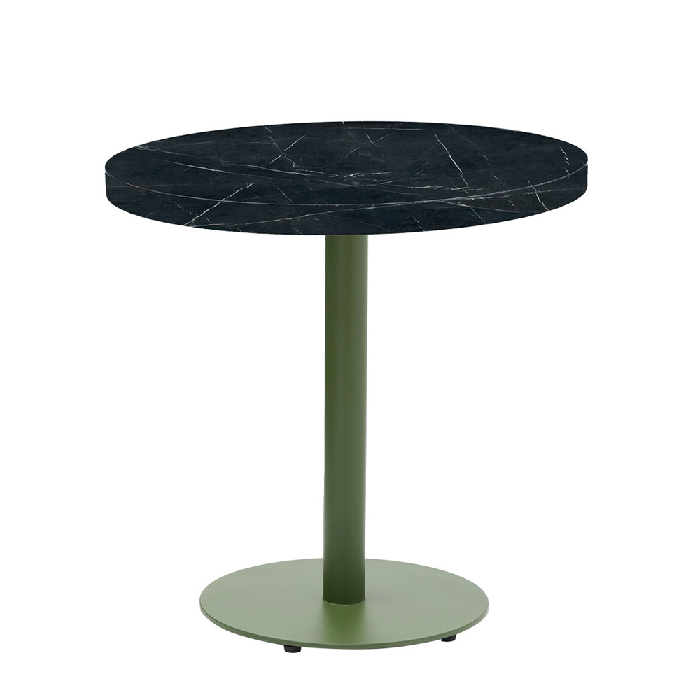 Mesa Munich Jade interior con tablero redondo en Melamina Zeus negro